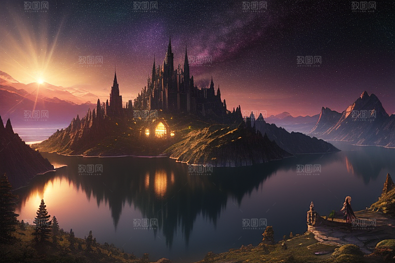 湖光山色壮丽景色中的湖泊
