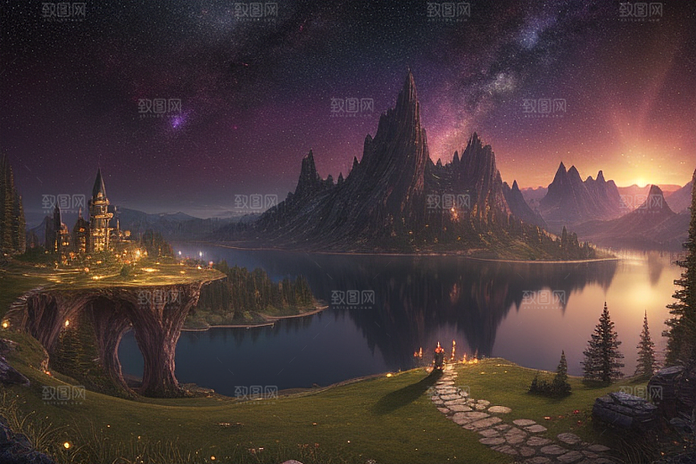 湖光山色壮丽景色中的湖泊