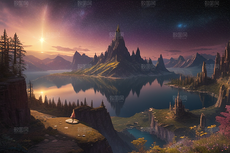 湖光山色壮丽景色中的湖泊
