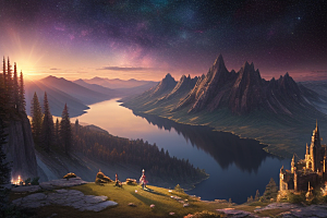 湖光山色壮丽景色中的湖泊