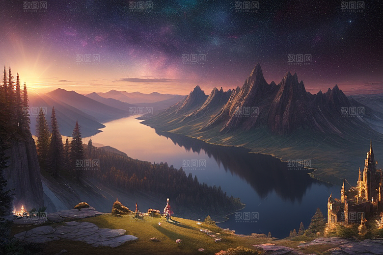 湖光山色壮丽景色中的湖泊