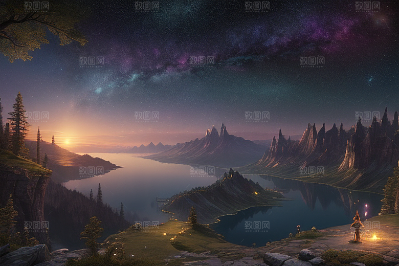 神秘光影湖光山色中的幻觉效果