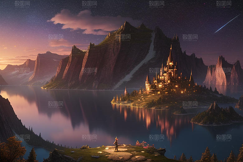 神秘光影湖光山色中的幻觉效果