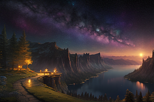 神秘光影湖光山色中的幻觉效果