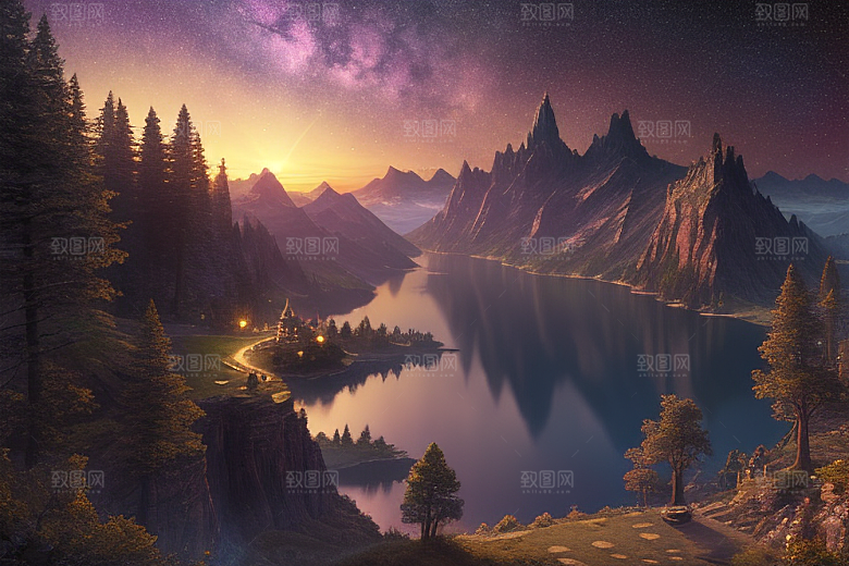 神秘光影湖光山色中的幻觉效果