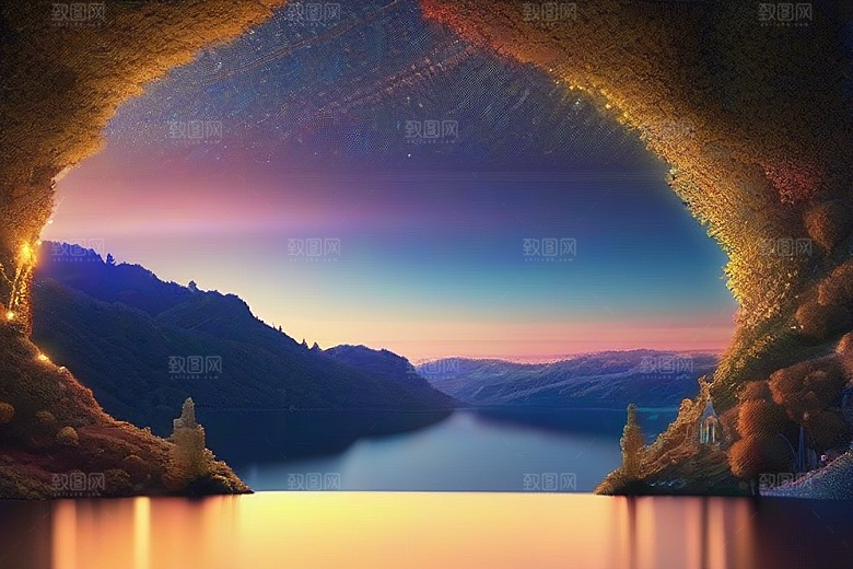 神秘光影湖光山色中的幻觉效果