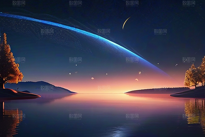 神秘光影湖光山色中的幻觉效果