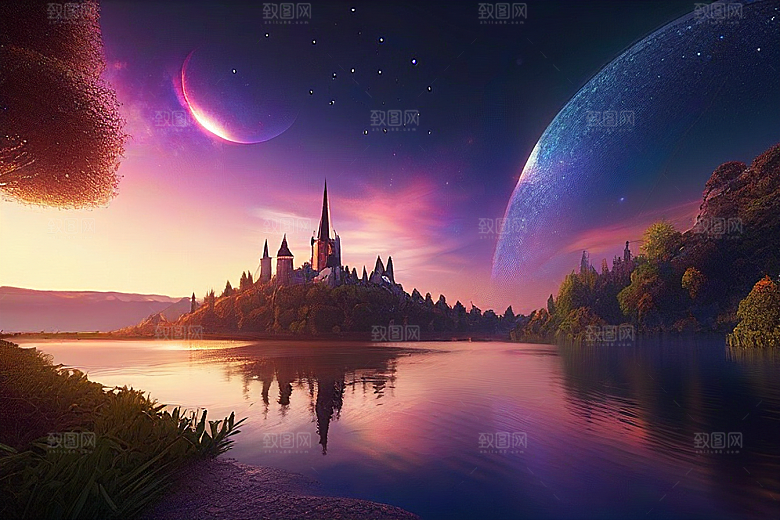 神秘光影湖光山色中的幻觉效果