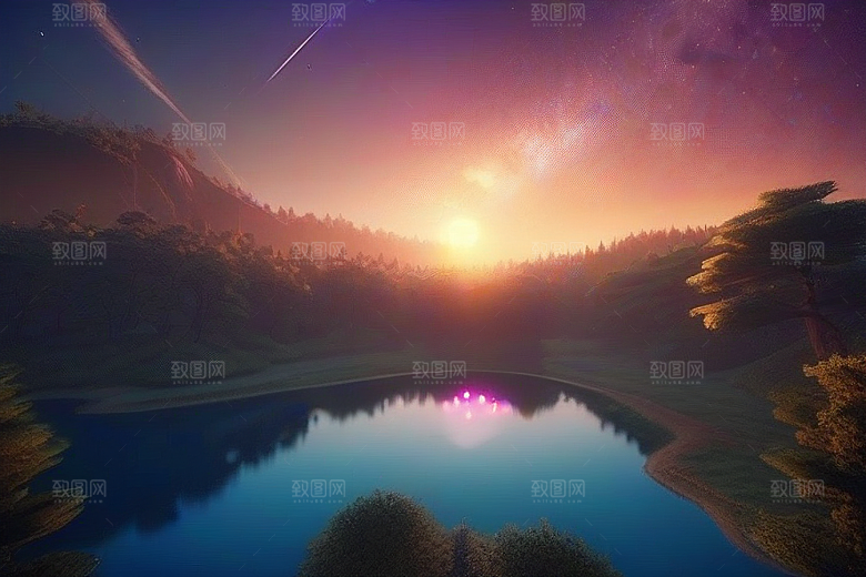 神秘光影湖光山色中的幻觉效果
