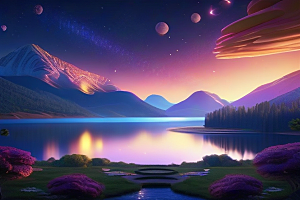 神秘光影湖光山色中的幻觉效果
