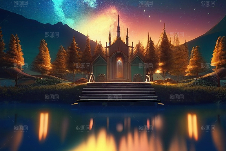 神秘光影湖光山色中的幻觉效果