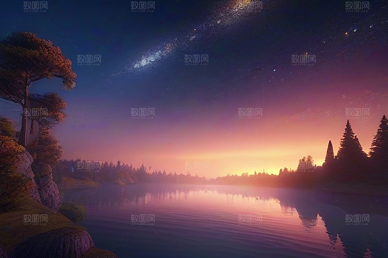奇幻之景湖泊中的细腻描绘