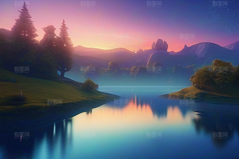 奇幻之景湖泊中的细腻描绘