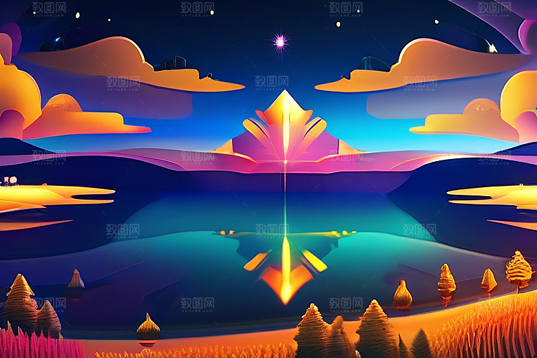 奇幻之景湖泊中的细腻描绘