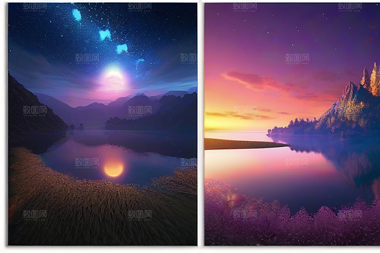 奇幻之景湖泊中的细腻描绘