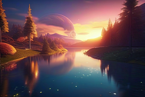 奇幻之景湖泊中的细腻描绘