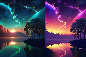 奇幻之景湖泊中的细腻描绘