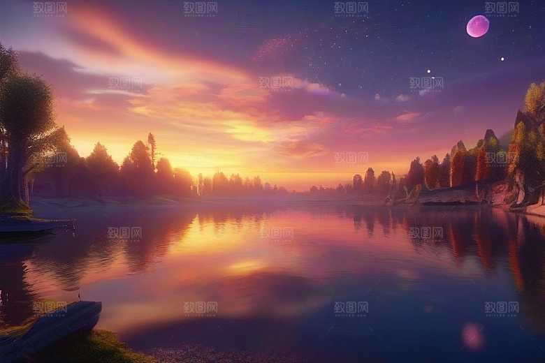 奇幻之景湖泊中的细腻描绘