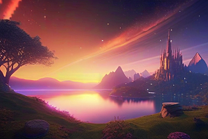 奇幻之景湖泊中的细腻描绘