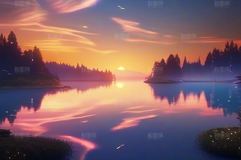 奇幻之景湖泊中的细腻描绘