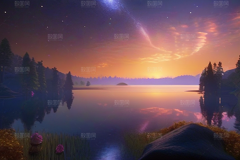 超细节描绘湖泊中的奇幻景色