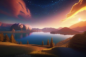 超细节描绘湖泊中的奇幻景色