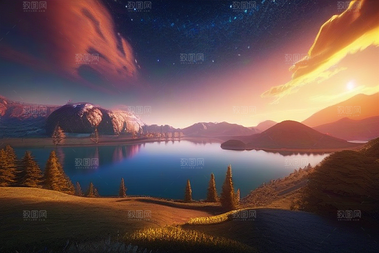 超细节描绘湖泊中的奇幻景色