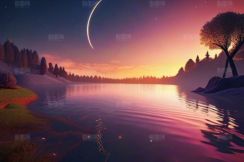 超细节描绘湖泊中的奇幻景色