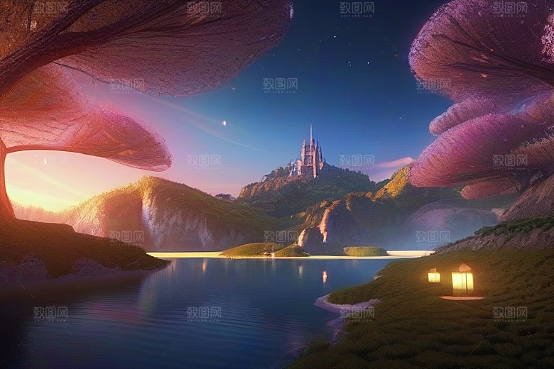 超细节描绘湖泊中的奇幻景色