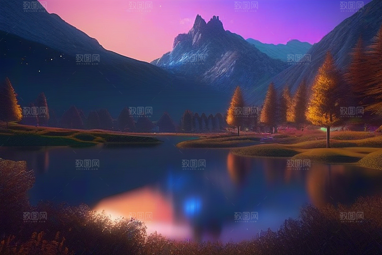 超细节描绘湖泊中的奇幻景色