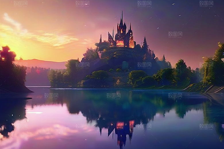梦幻湖光湖泊中的星空背景
