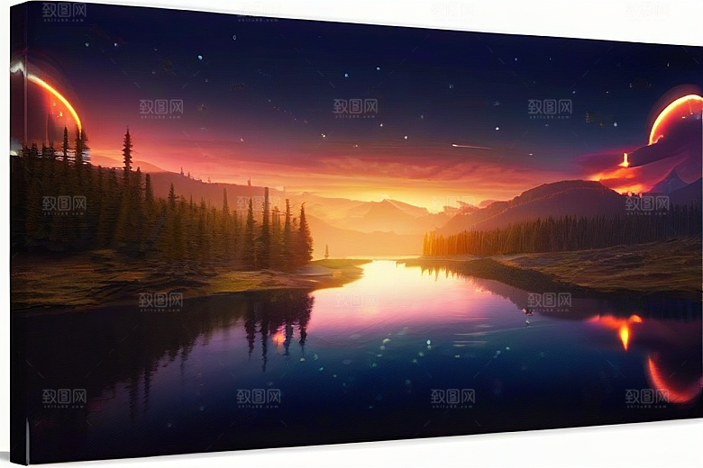 梦幻湖光湖泊中的星空背景
