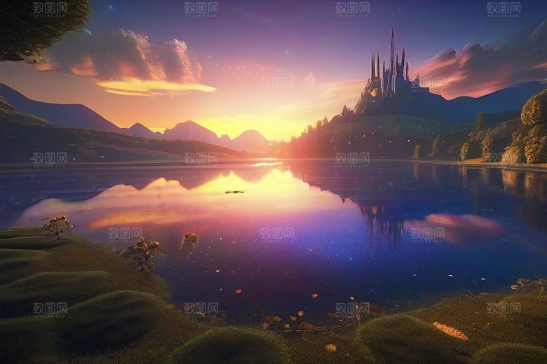 梦幻湖光湖泊中的星空背景