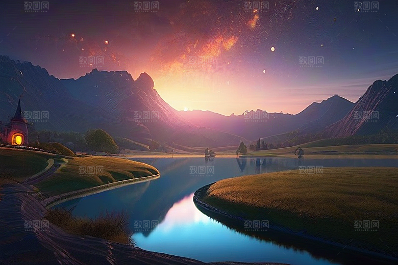 梦幻湖光湖泊中的星空背景