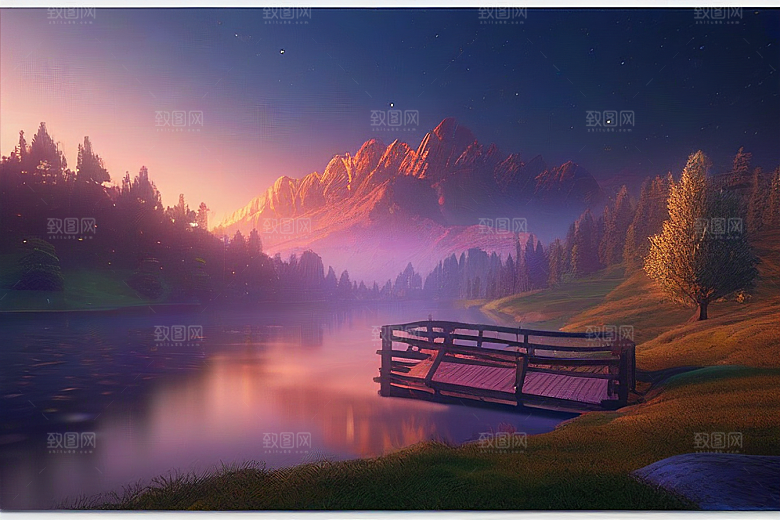 梦幻湖光湖泊中的星空背景