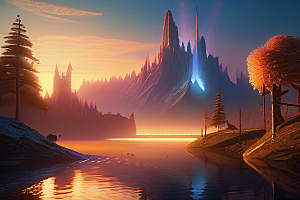 梦幻湖光湖泊中的星空背景