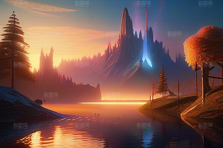 梦幻湖光湖泊中的星空背景