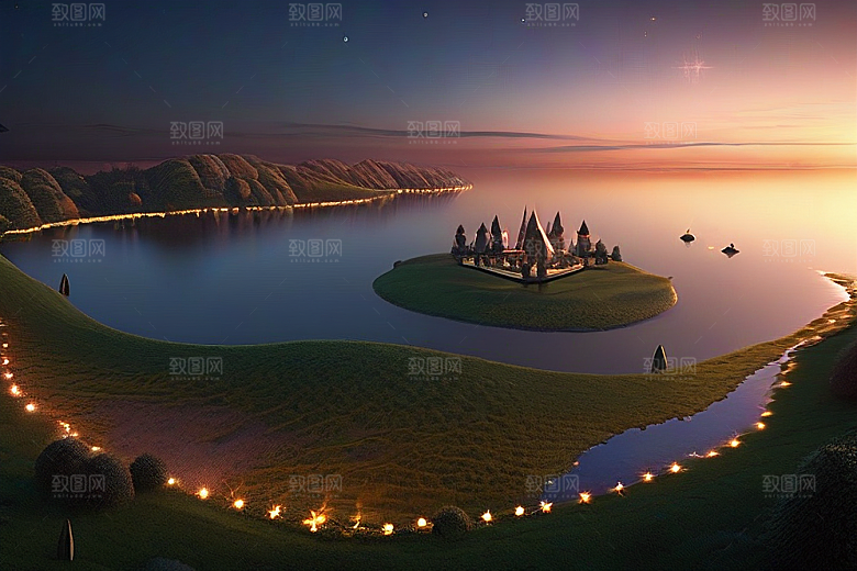 梦幻湖光湖泊中的星空背景