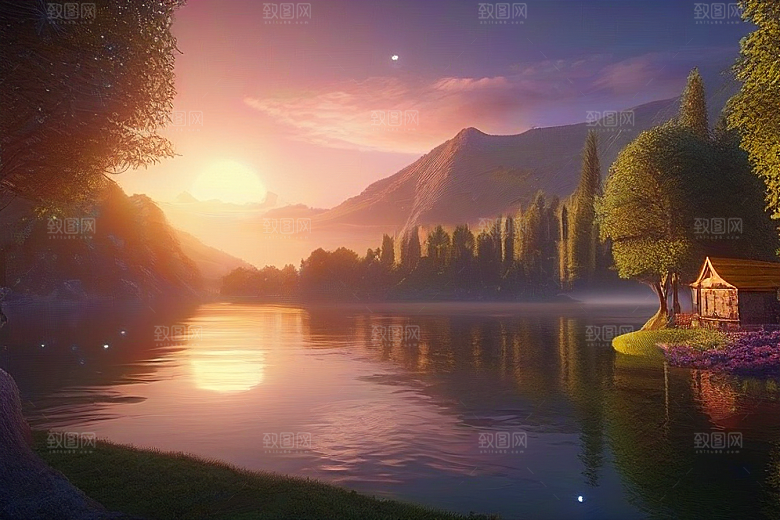 梦幻湖光湖泊中的星空背景