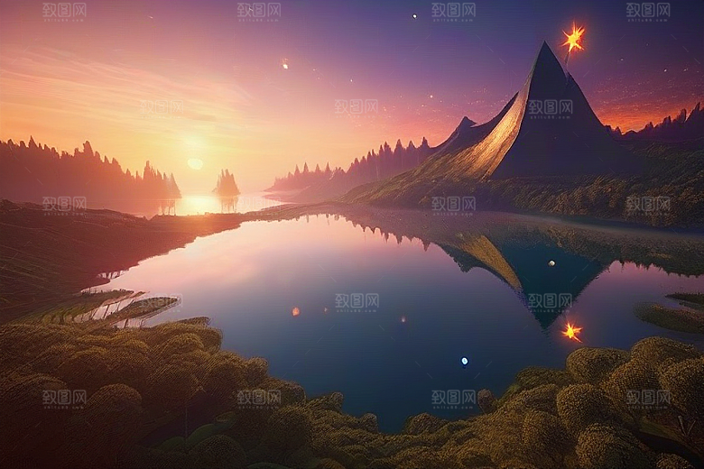 梦幻湖光湖泊中的星空背景