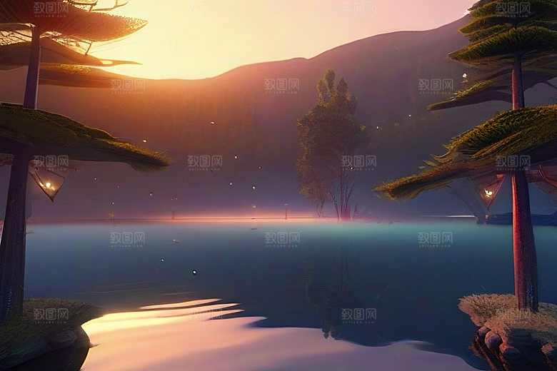 梦幻湖光湖泊中的星空背景