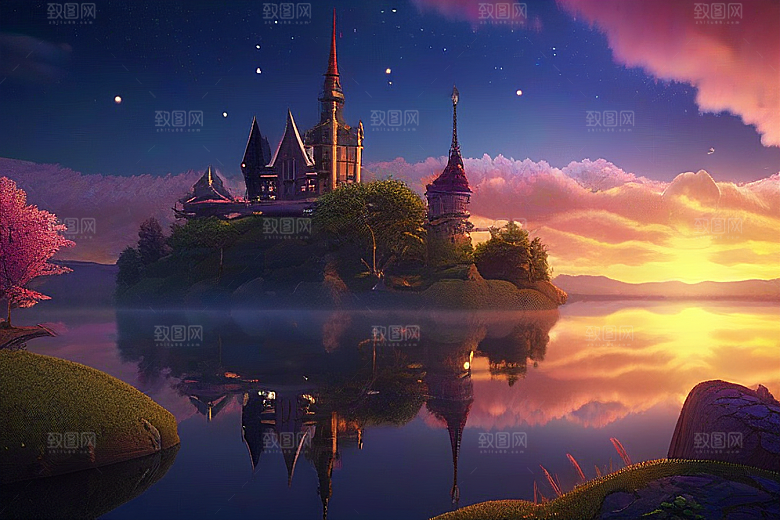 梦幻湖光湖泊中的星空背景