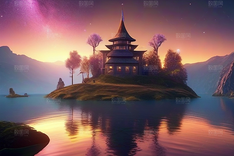 梦幻湖光湖泊中的星空背景