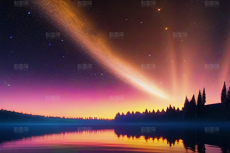 星空仙境湖泊中的超细节描绘