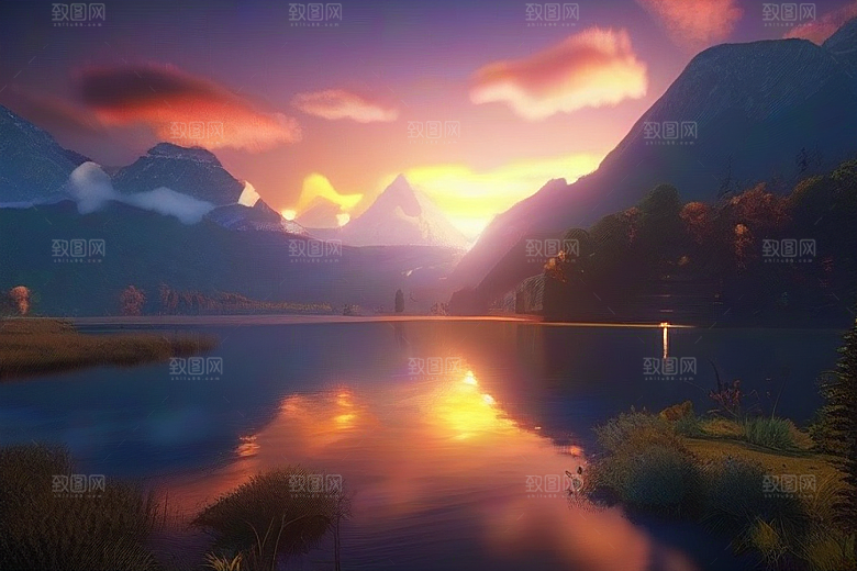 星空仙境湖泊中的超细节描绘