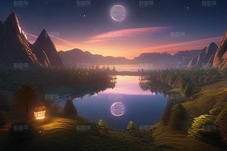 梦幻童话湖泊中的奇幻景色