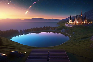梦幻童话湖泊中的奇幻景色