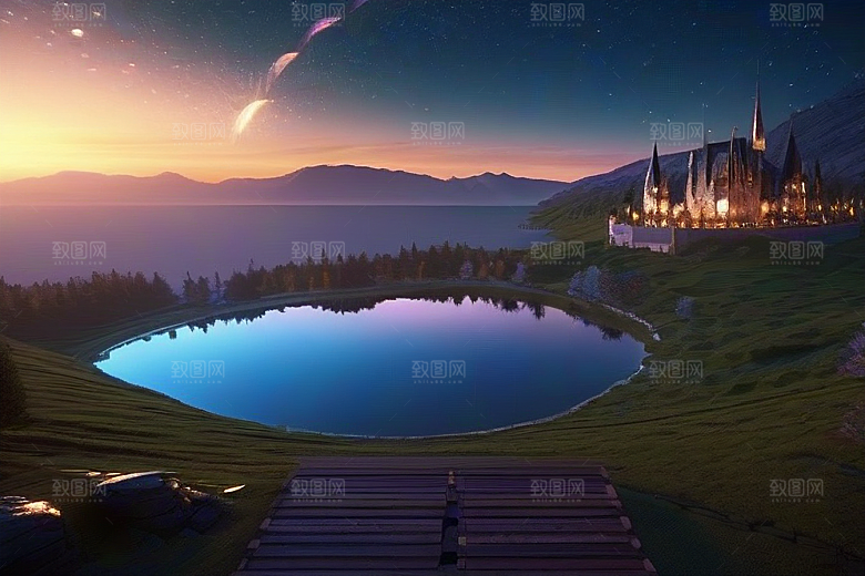 梦幻童话湖泊中的奇幻景色