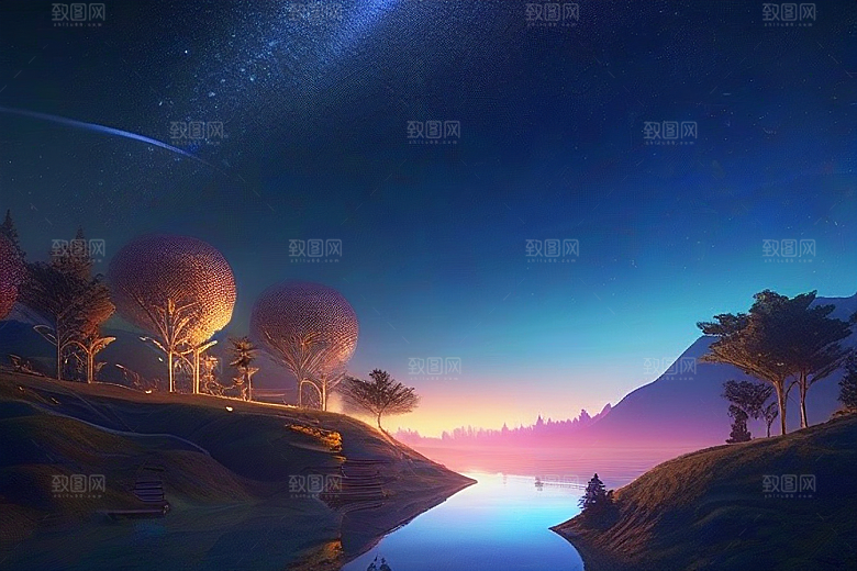 梦幻童话湖泊中的奇幻景色