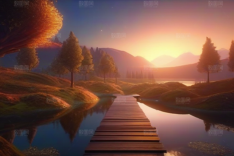 梦幻童话湖泊中的奇幻景色